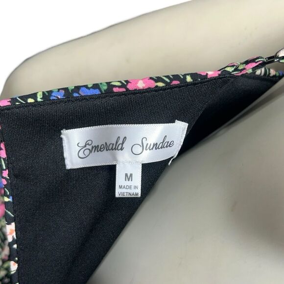 Emerald Sundae Floral Jumpsuit Medium Smocked Waist Spaghetti Straps Flowers - Picture 5 of 14